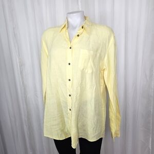 Max Mara Weekend Yellow Linen Button-Up Shirt Size Large